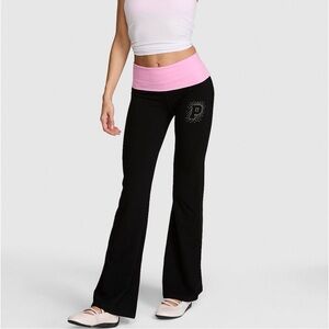 VS PINK FLARE LEGGINGS & BUTTERFLY BLING LOGO & PINK WAISTBAND XS-XXL & SHORT